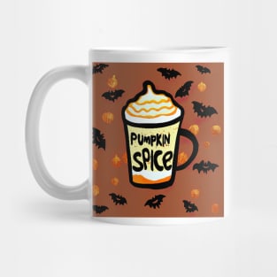 Pumpkin Spice Latte with bat and pumpkin pattern for fall and halloween celebrations Mug